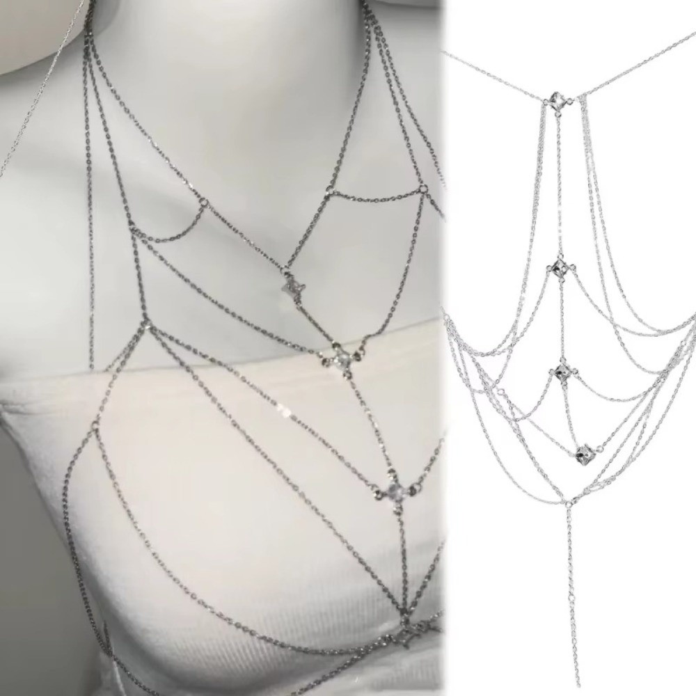 Body Jewelry Unique - Chaîne de poitrine en strass scintillant,