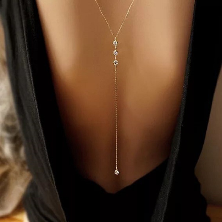 Body Jewelry Beach - Collier chaîne arrière en strass pour