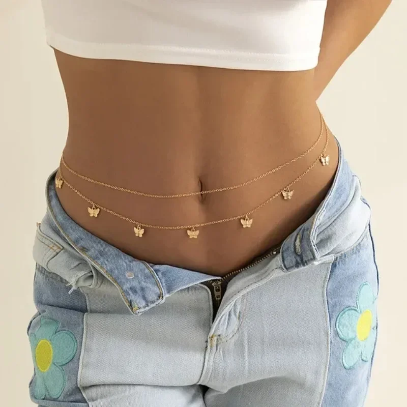Body Jewelry Beach - Chaîne papillon Double couche pour femmes,